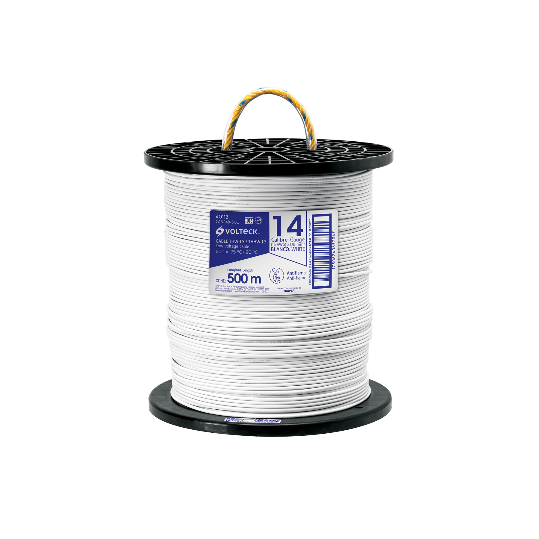 Metro de cable THHW-LS 14 AWG blanco en carrete de 500 m