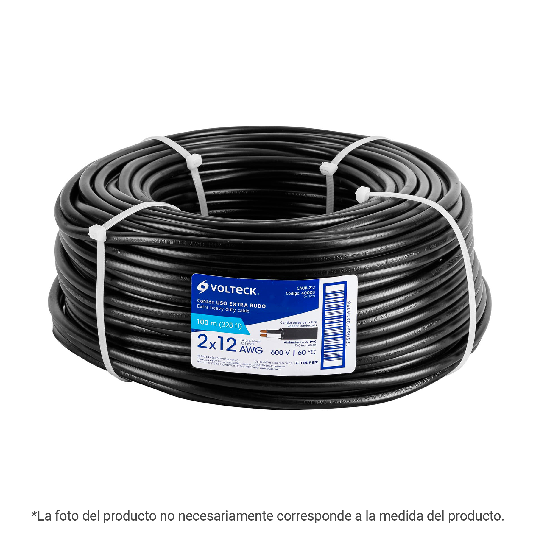 Metro de cable uso extra rudo 2 x 14 AWG en rollo de 100 m