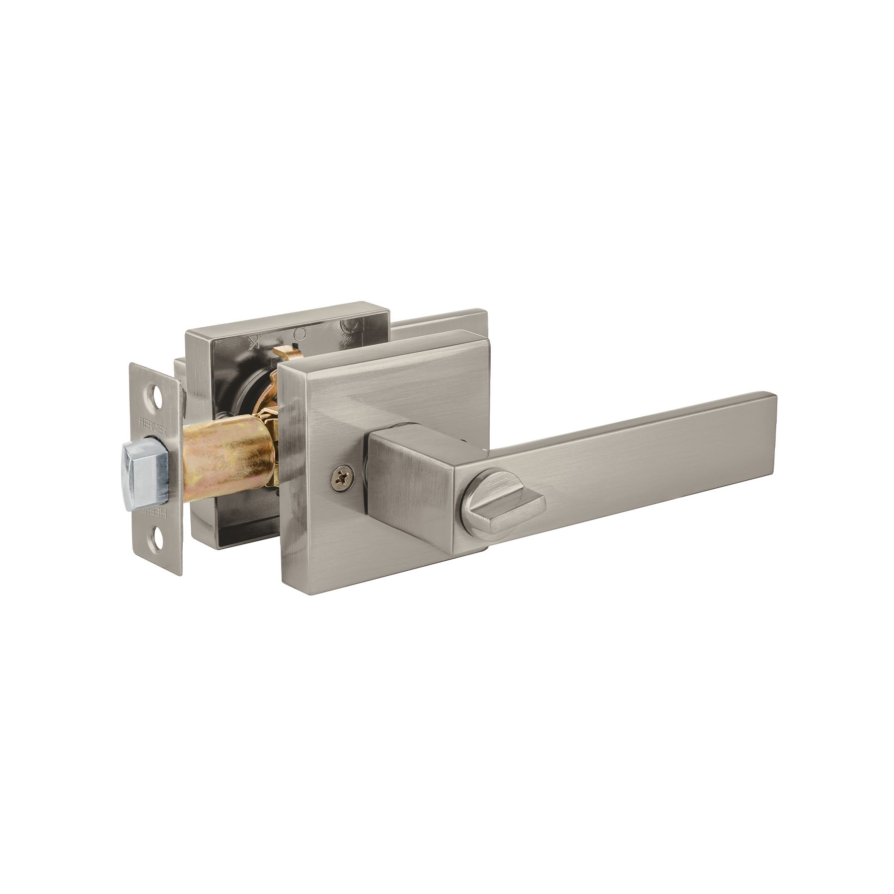 Cerradura manija Módena p/baño, níquel satin, HERMEX