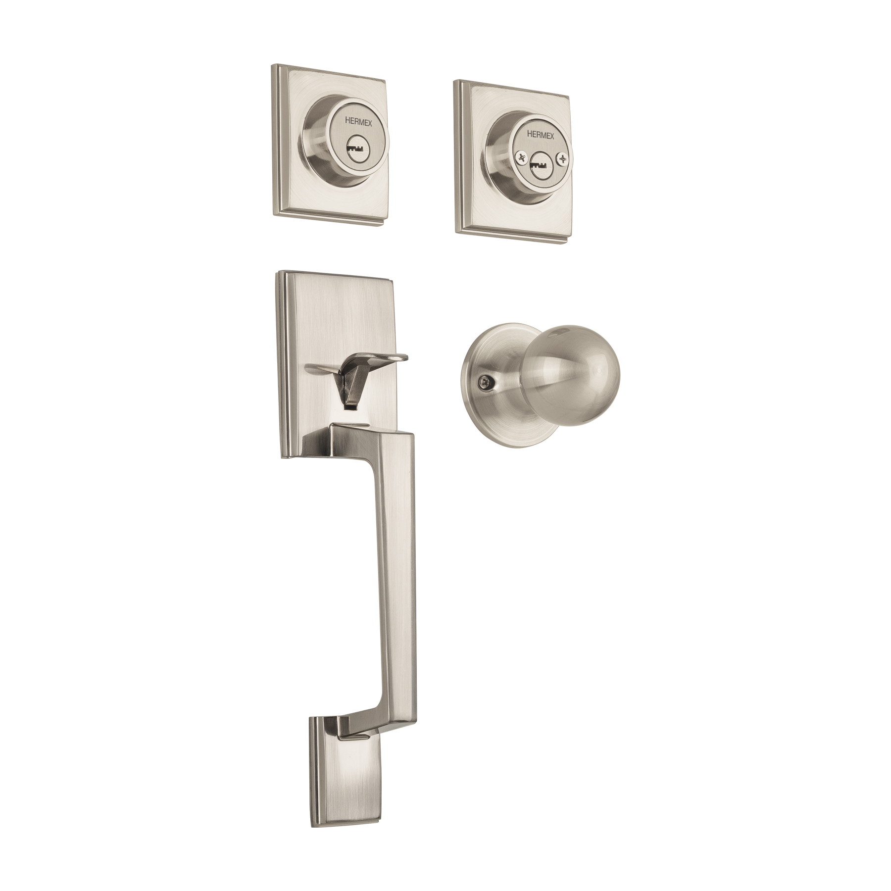 Jaladera y perilla Porto llave-llave, níquel satin , Hermex