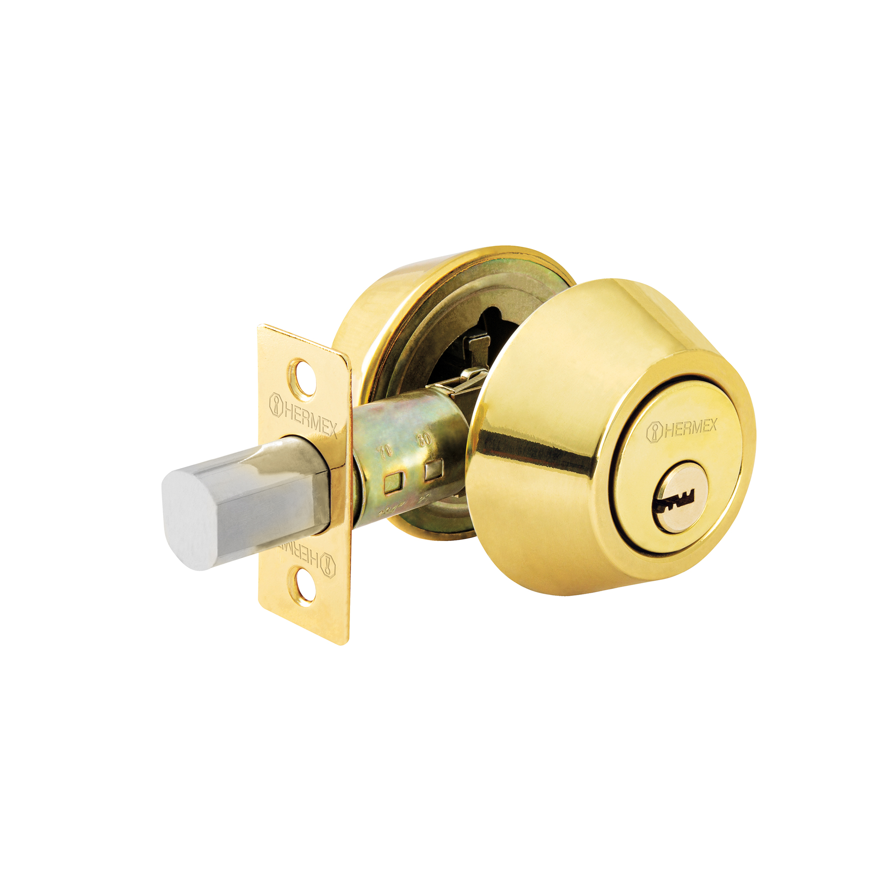 Cerrojo llave-llave latón brillante, llave de puntos, HERMEX