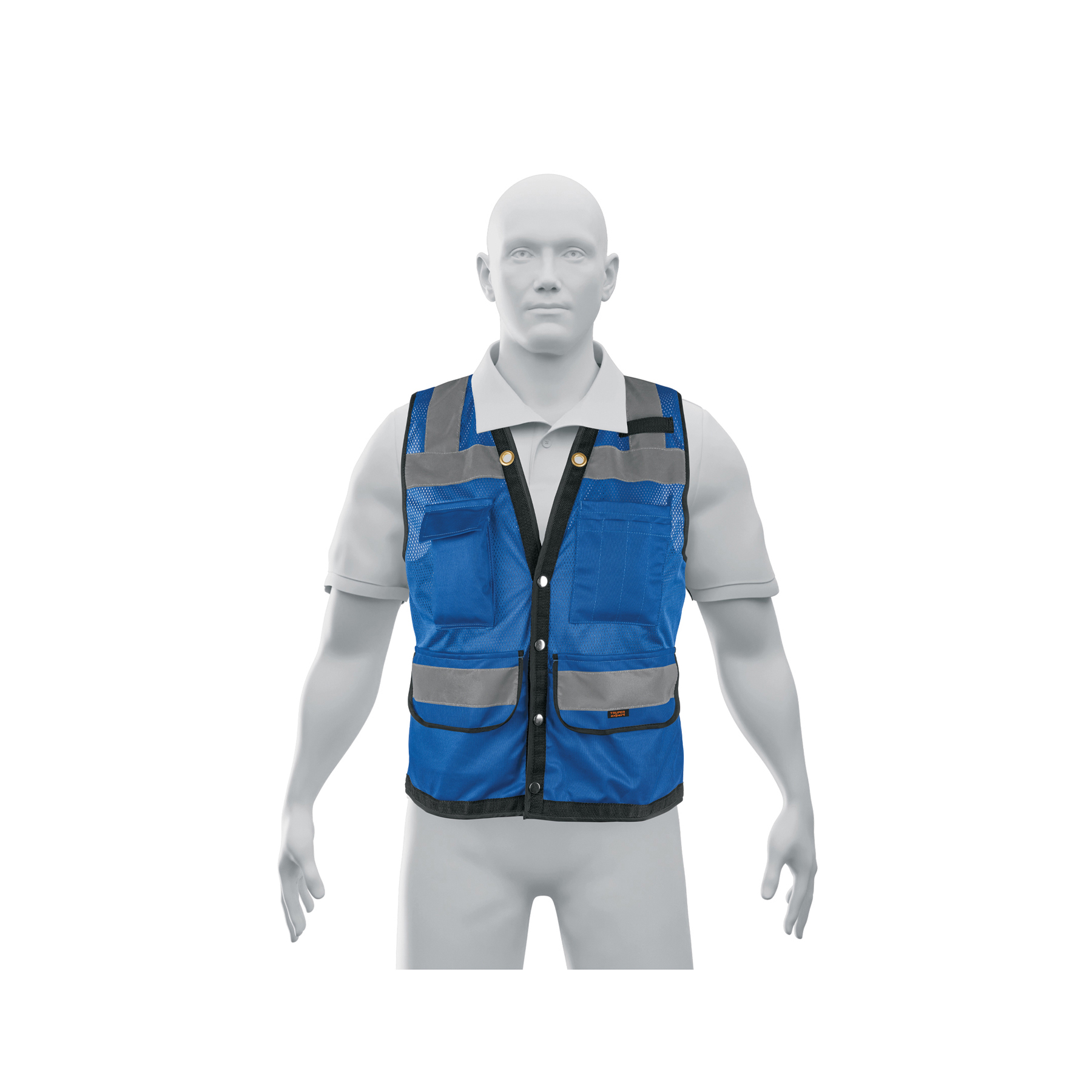 Chaleco seguridad reforzado azul con bolsas, XL, Expert