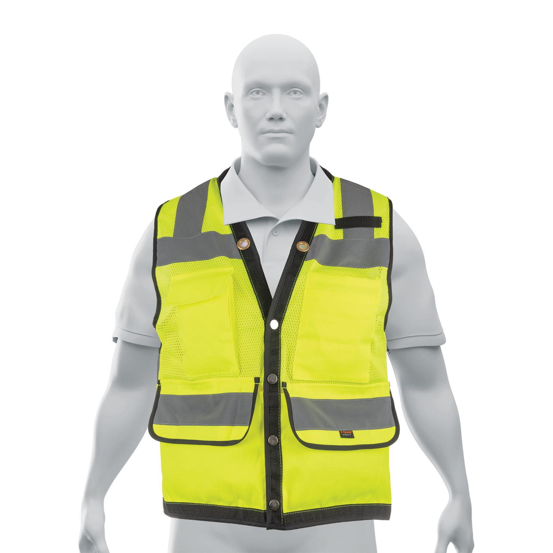Chaleco seguridad reforzado verde con bolsas, M, Expert