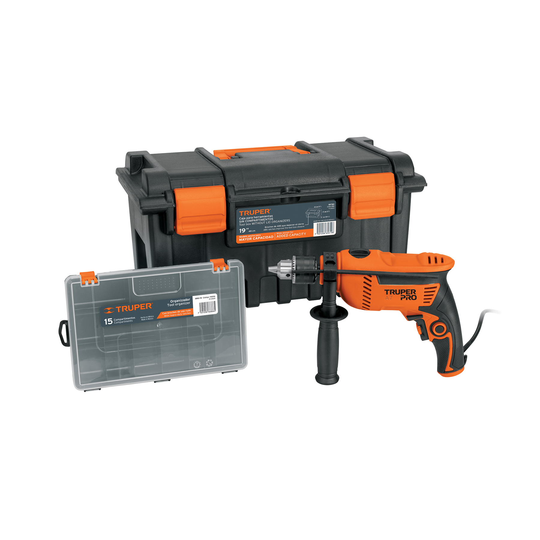Combo rotomartillo 1/2' 650W, caja p/herramienta,organizador