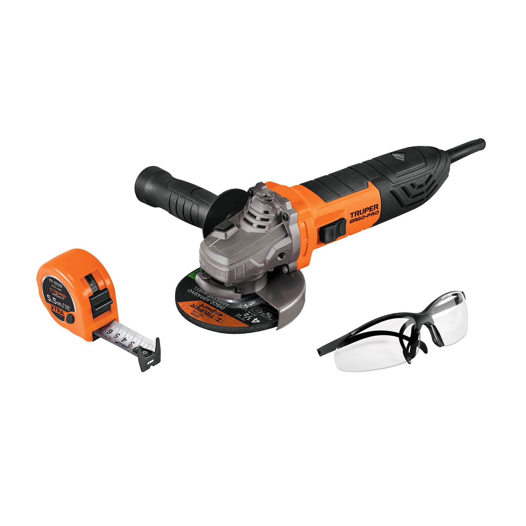 Combo esmeriladora 4-1/2', 850W,lentes y flexómetro,ERGO-PRO