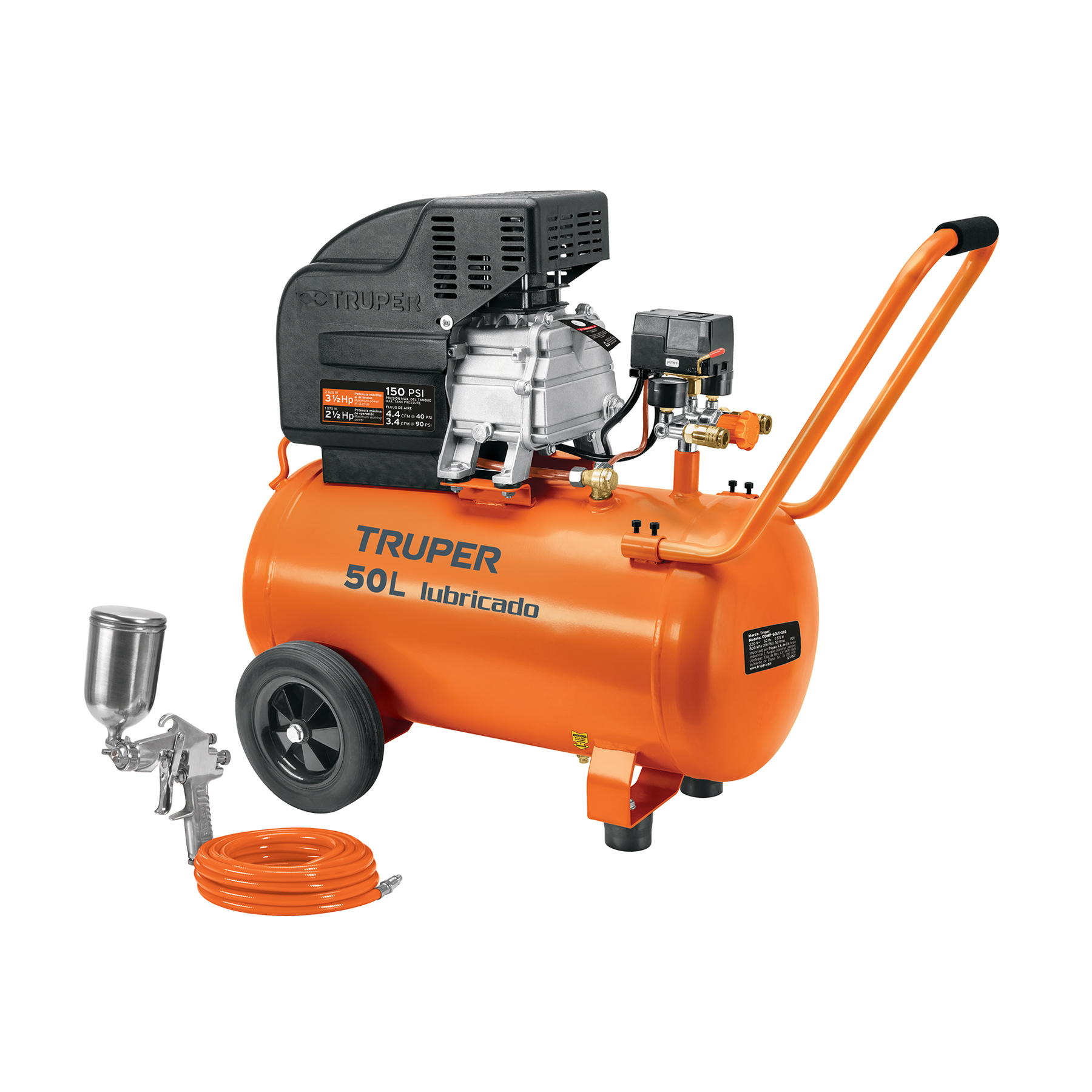 Kit Compresor lub, 50L, manguera y pistola grav,127V, TRUPER