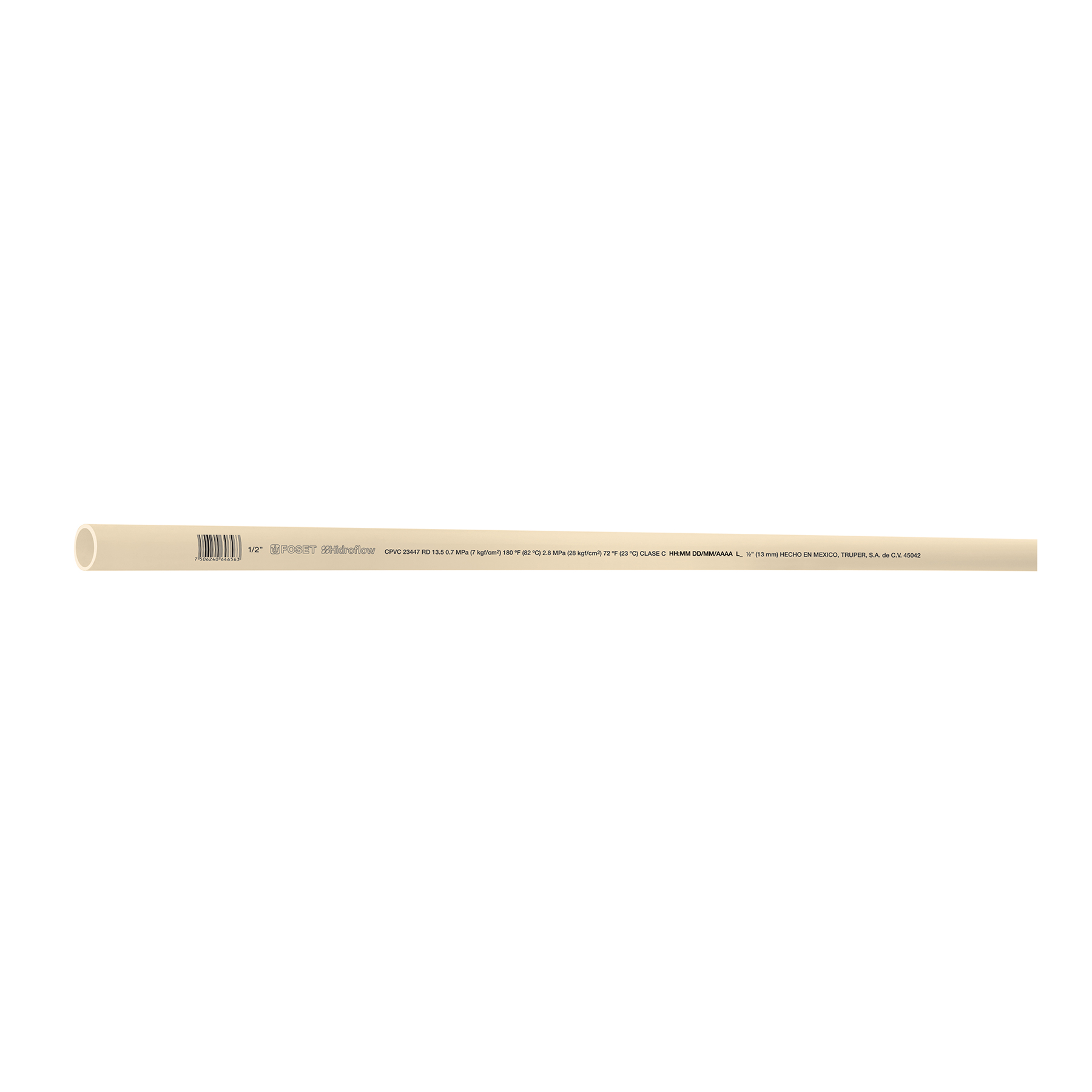 Tubo de 1/2' CPVC hidráulico RD 13.5, 3m, 0.3kg, FOSET