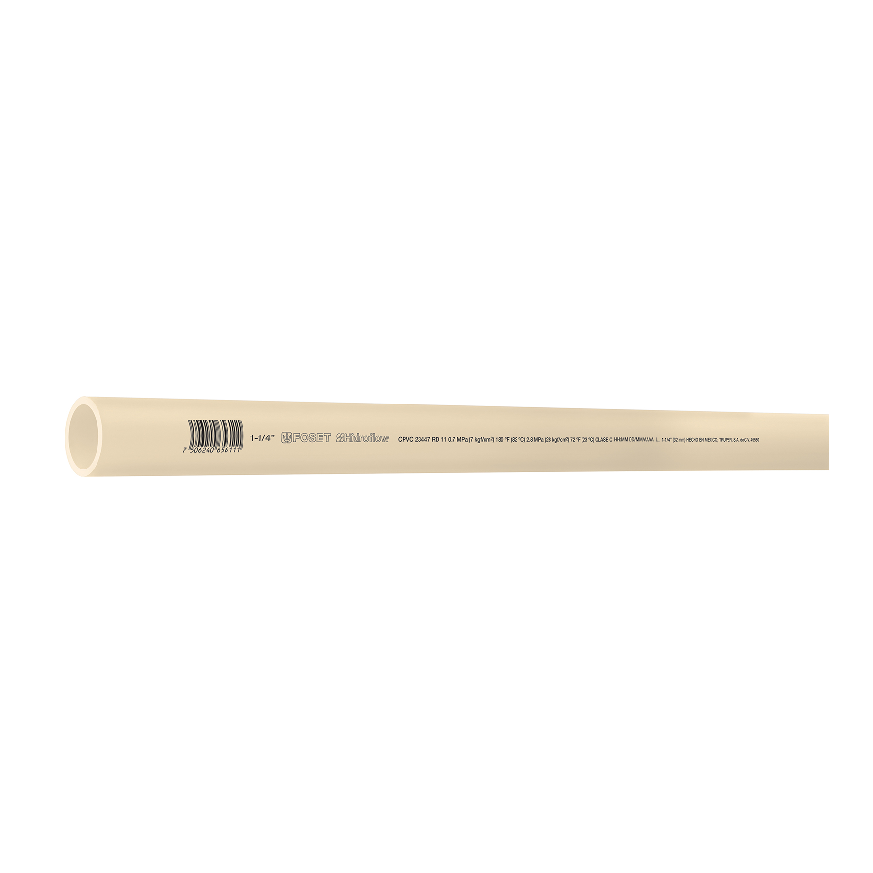 Tubo de 1-1/4' CPVC hidráulico RD 11, 3m, 1.5kg, FOSET