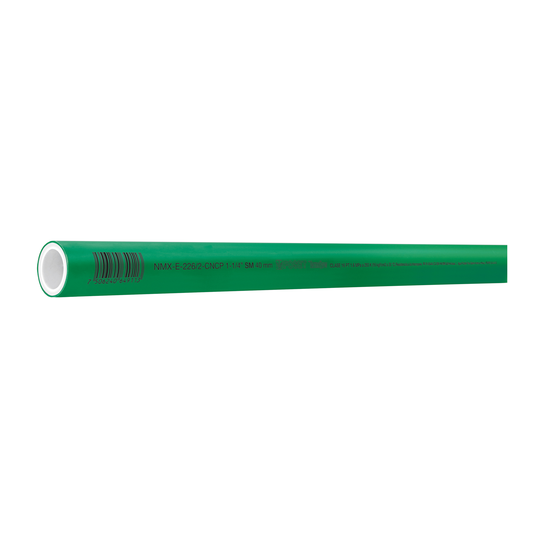 Tubo de 40mm (1-1/4') PPR hidráulico, 4m, 2.2kg, FOSET