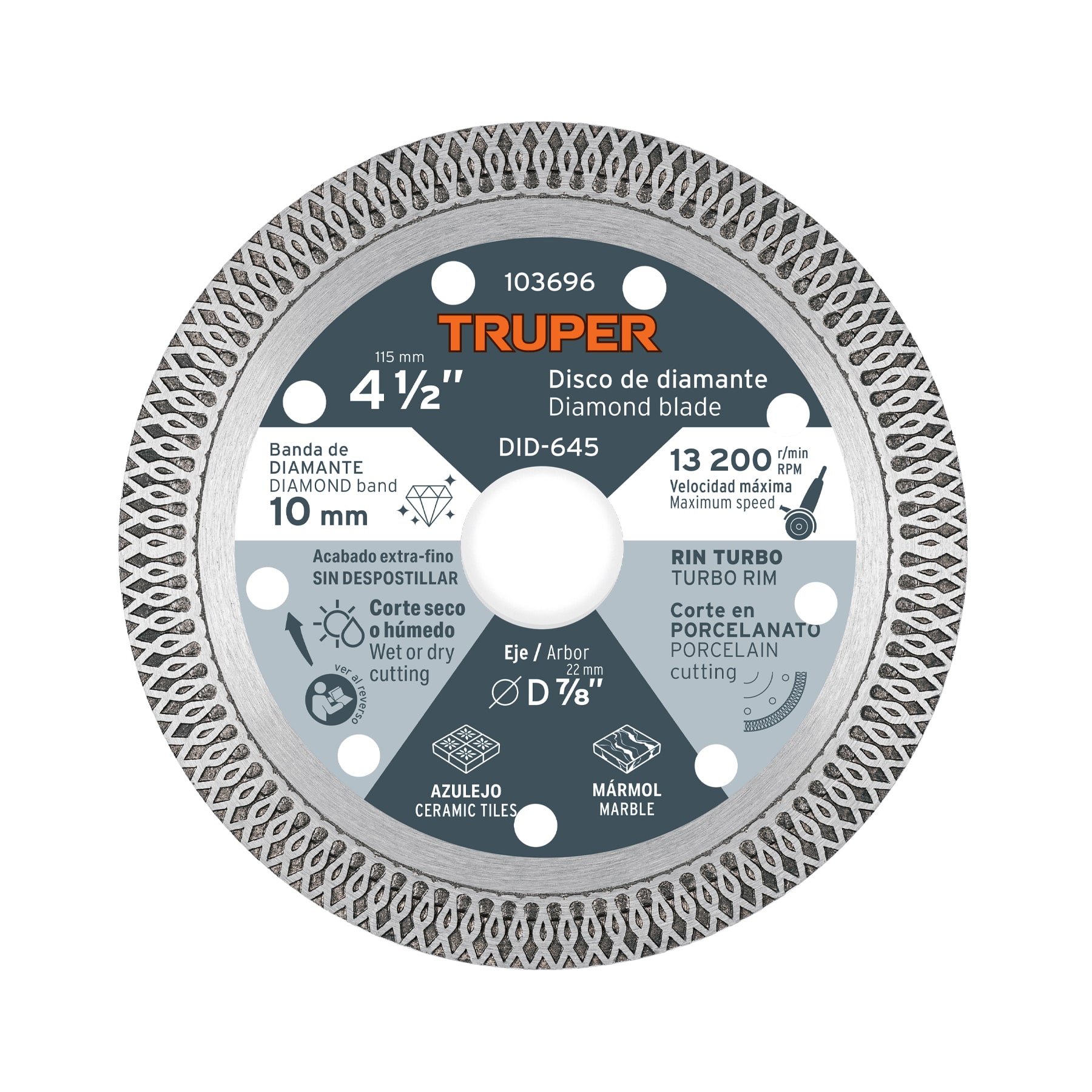 Disco de diamante 4 1/2' corte porcelanato, Truper