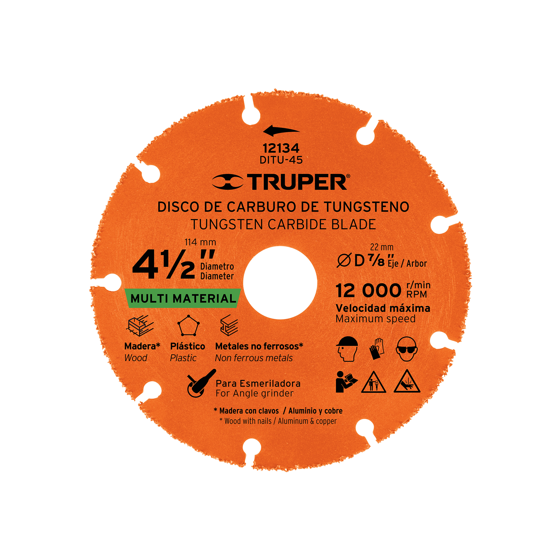 Disco 4-1/2' multimaterial de carburo de tungsteno, Truper
