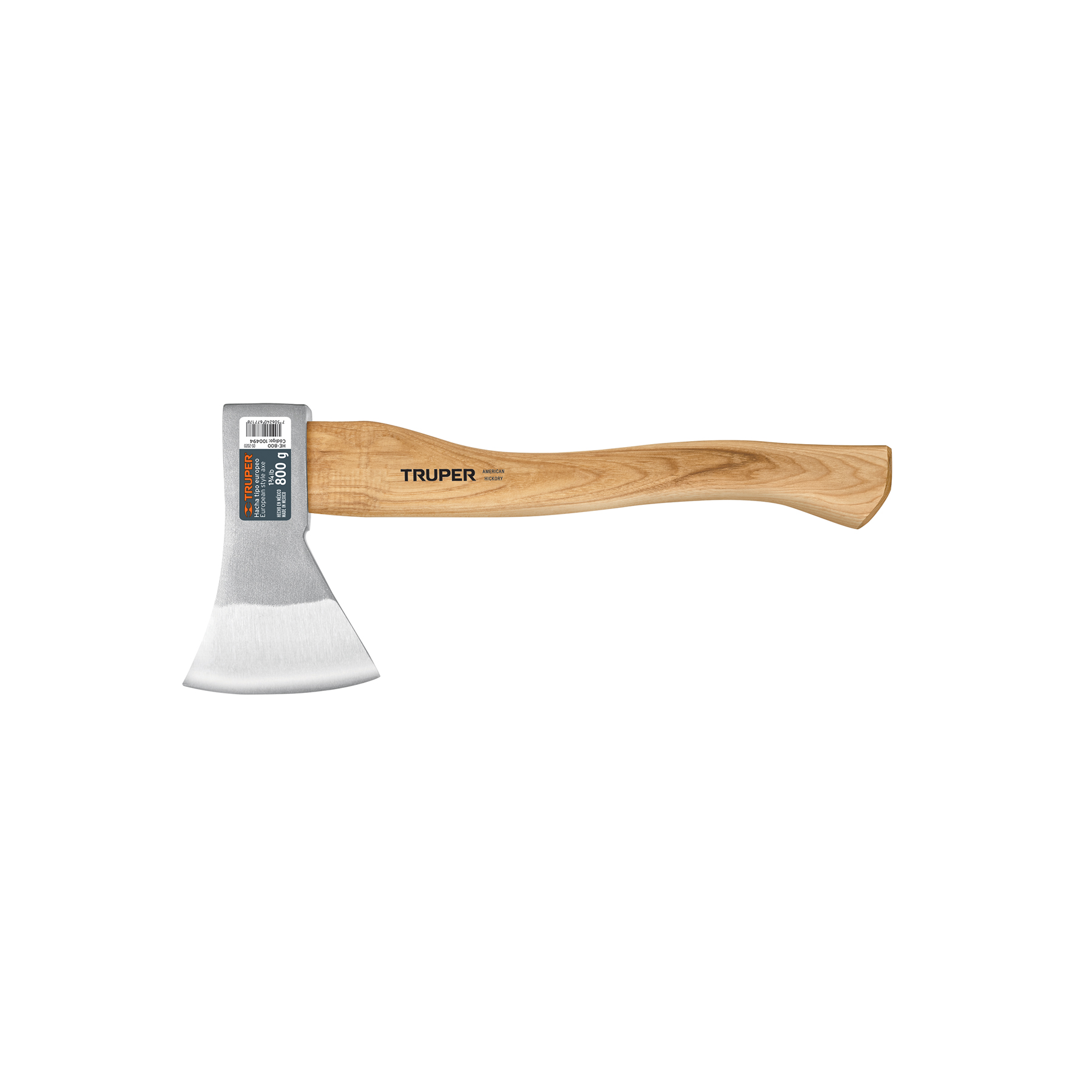 Hacha europea, 800 g, mango hickory 15', Truper