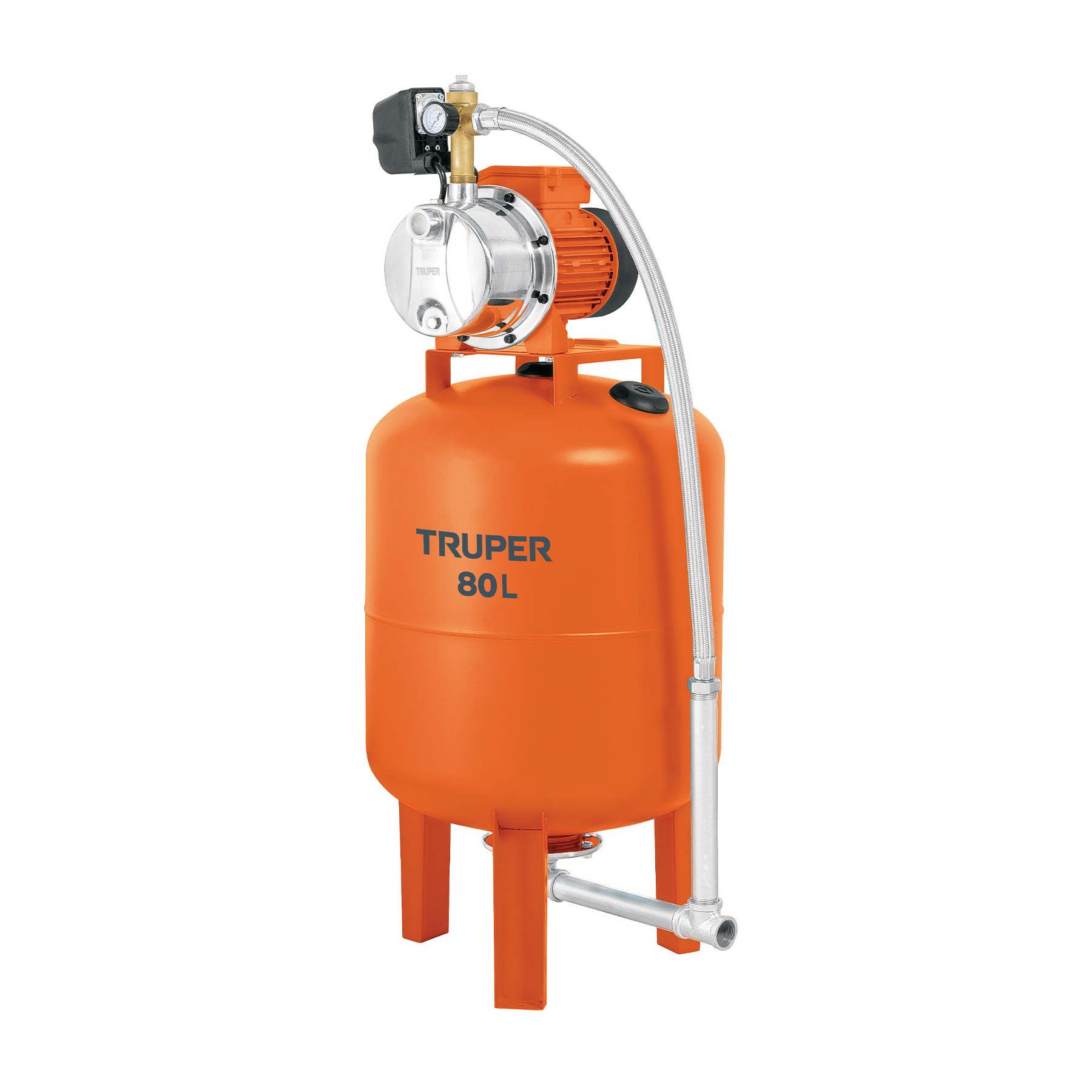 Equipo hidroneumático 80L, bomba jet inox. 1 HP, TRUPER