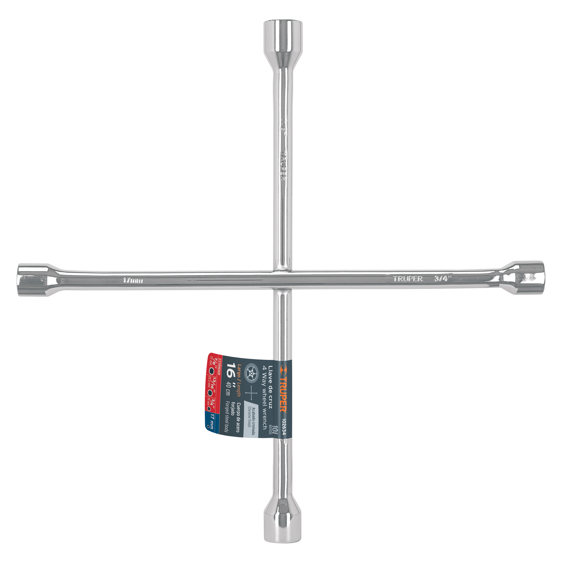 Llave de cruz 16' pulida y cromada, TRUPER