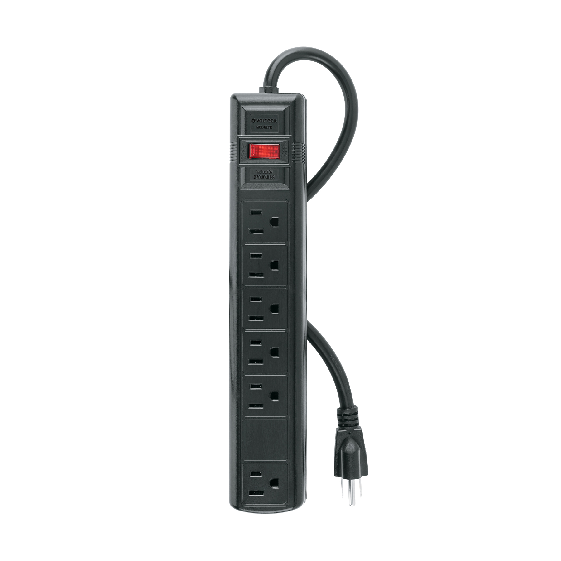 Multicontacto uso rudo 6 entradas sup. de picos 270 J, negro