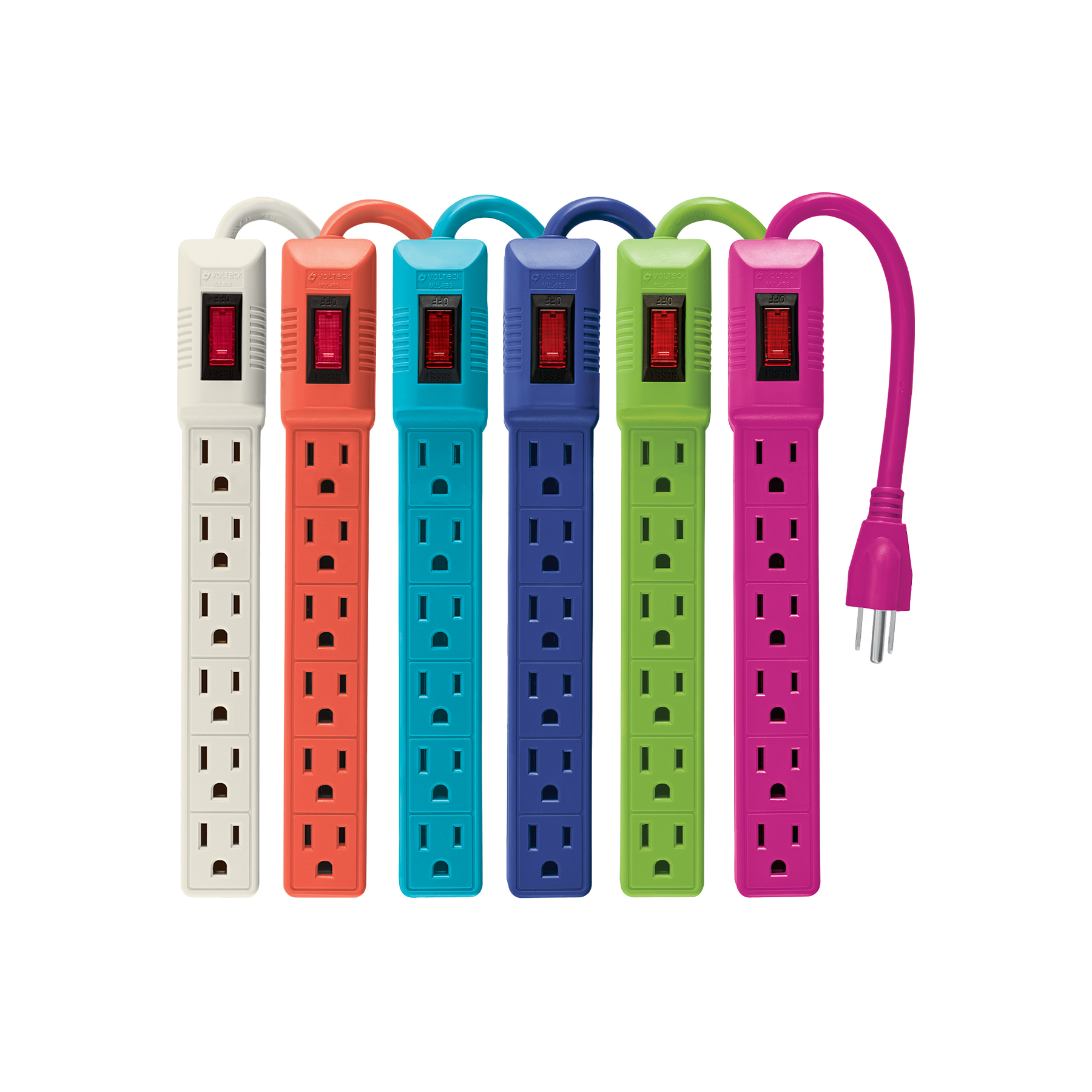 Multicontacto 16 AWG doméstico 6 entradas, colores a granel