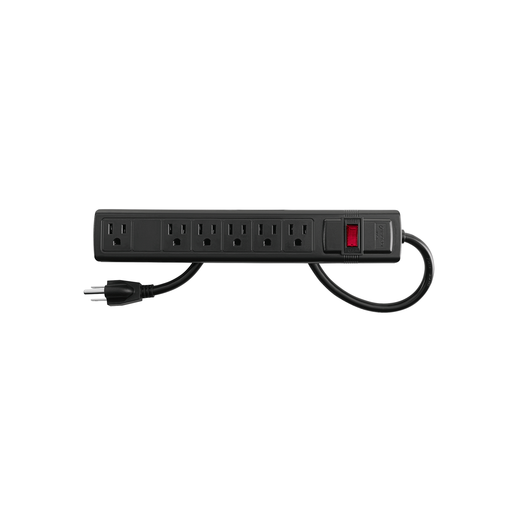 Multicontacto 16 AWG doméstico con 6 entradas, negro Volteck