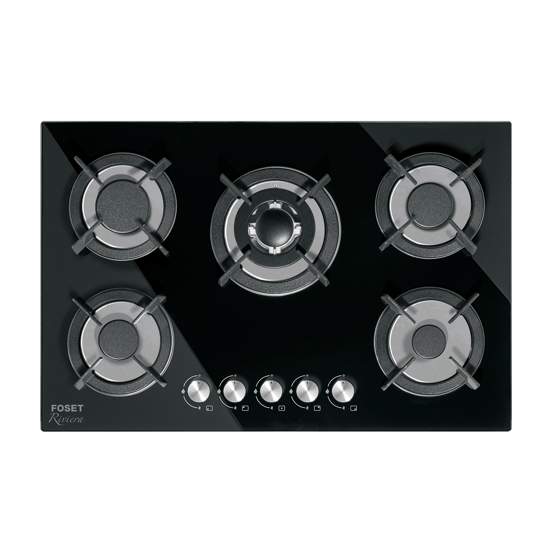 Parrilla gas empotrable 75cm, 5 quem, vidrio negro, Riviera