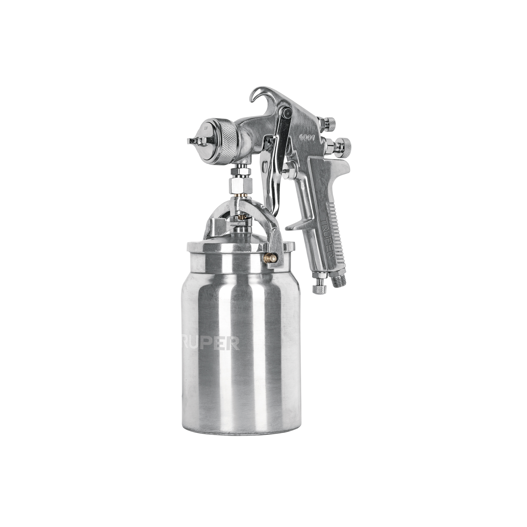 Pistola p/pintar succión HVHP vaso alum, 1.8mm, 3 vál Truper