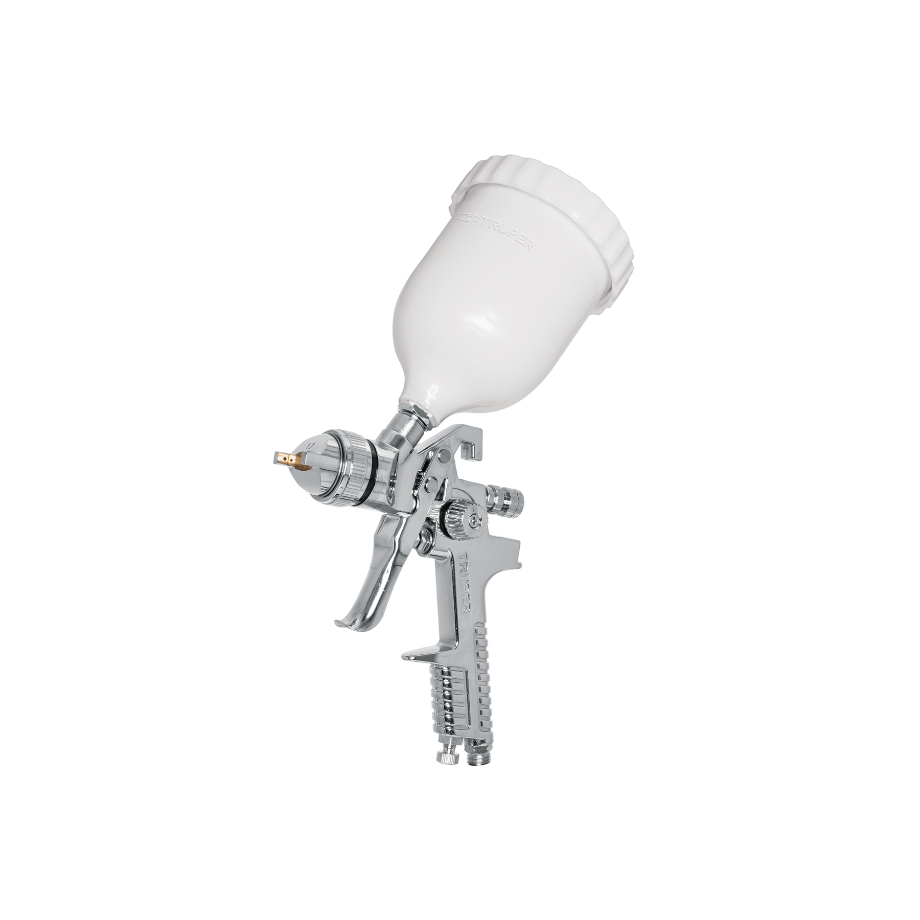 Pistola p/pintar gravedad HVLP vaso plástico, 1.7 mm, Truper