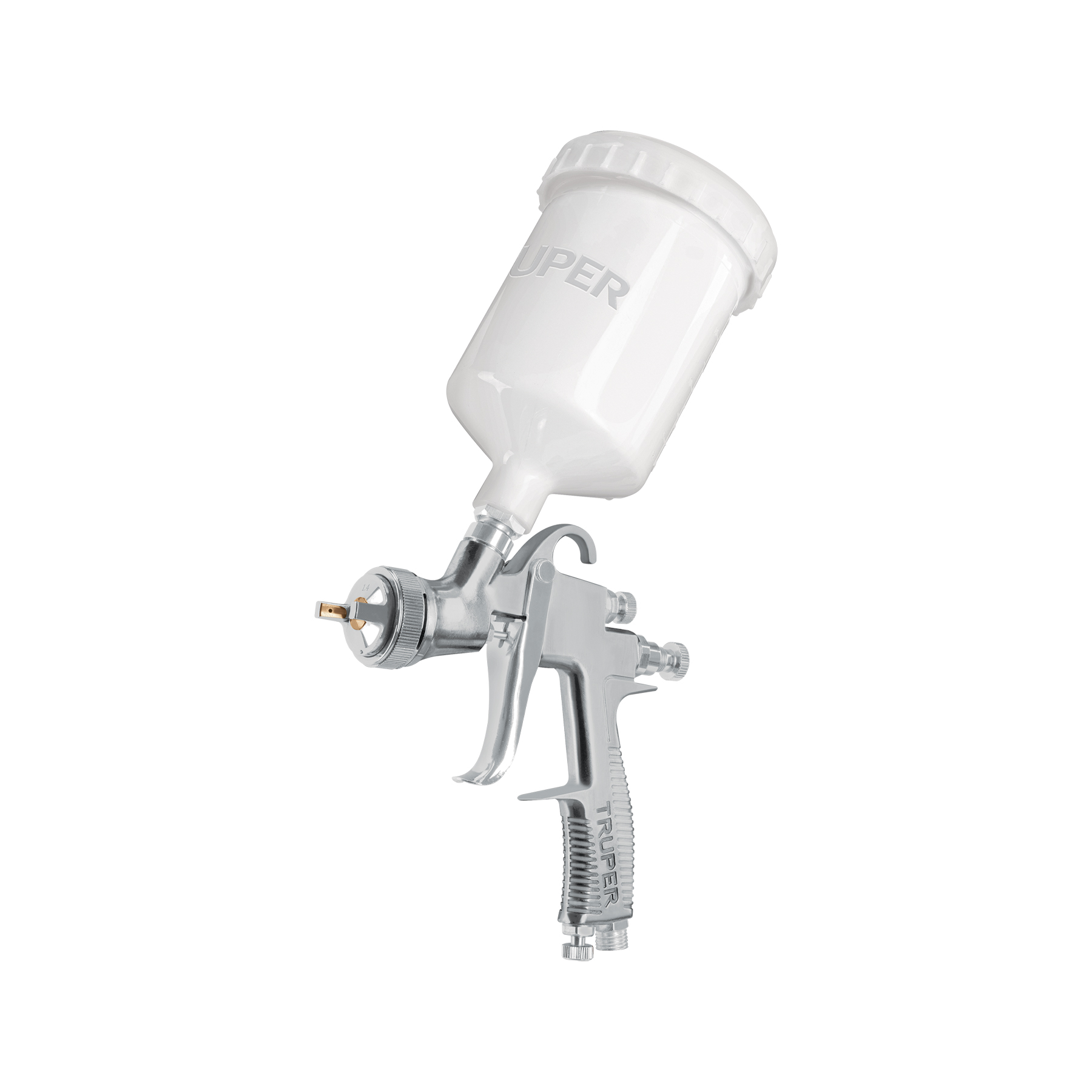 Pistola p/pintar gravedad LVLP vaso plástico, 2 mm, Truper
