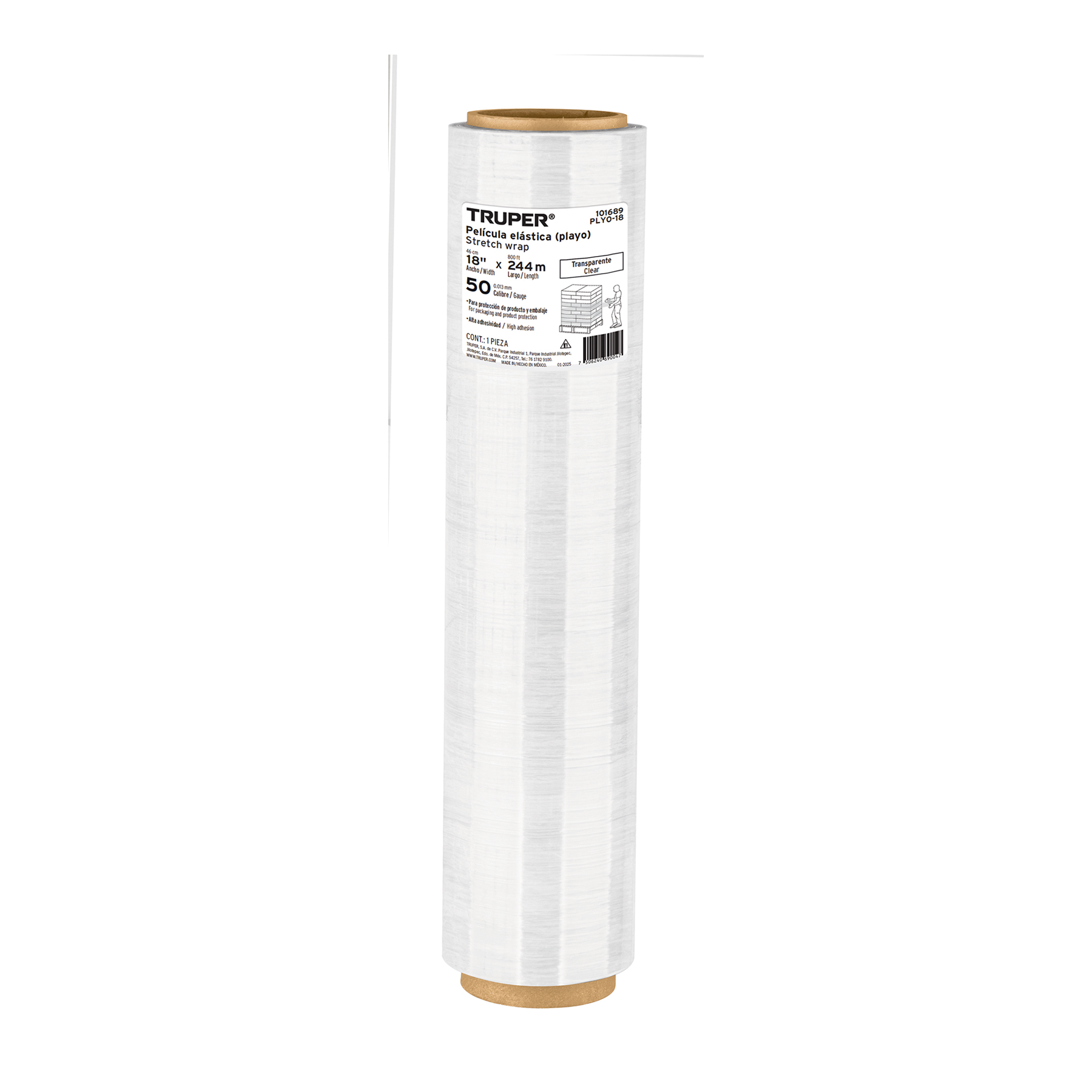 Rollo de 244 m película plástica estirable ancho 18' cal 50