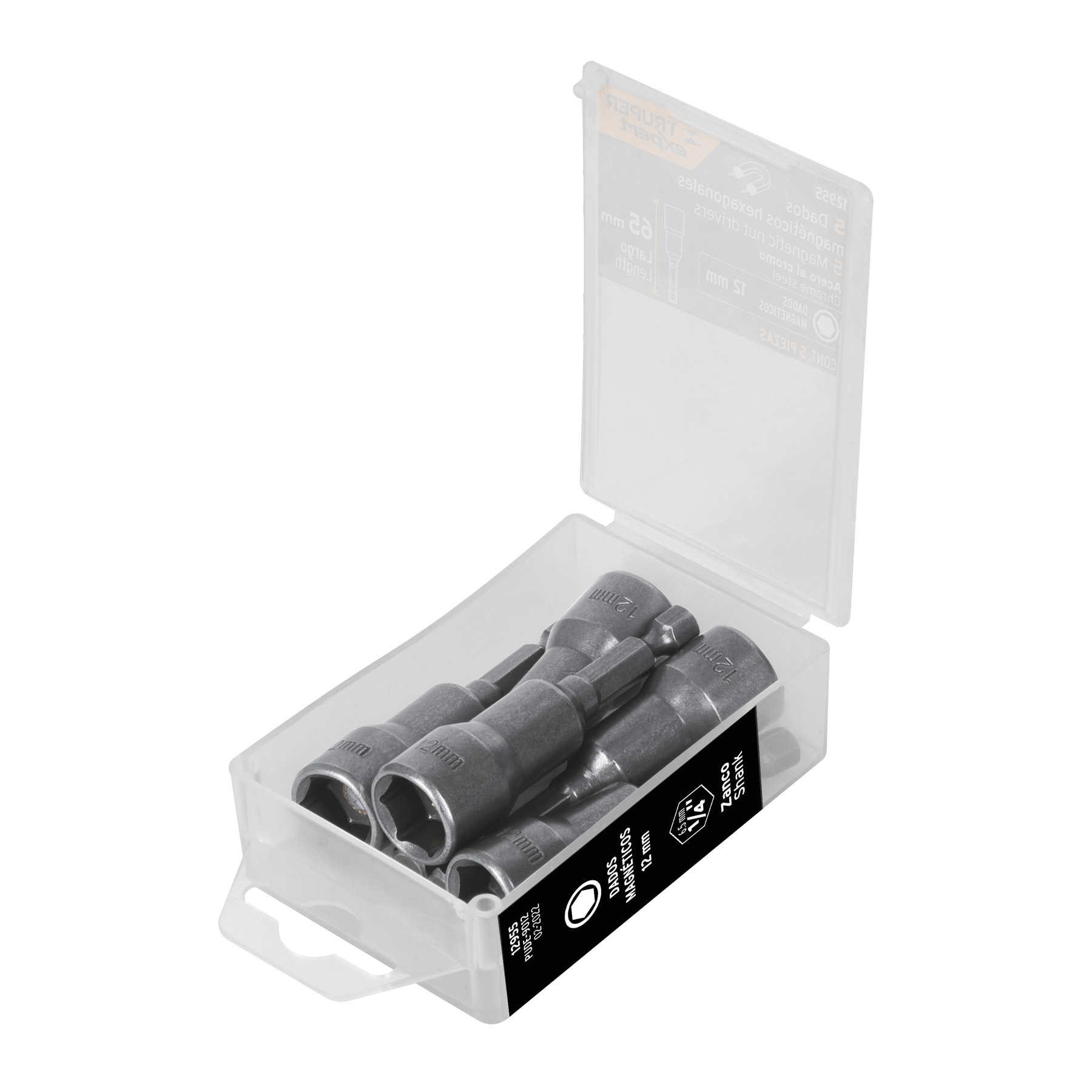 Estuche con 5 dados magnéticos de 12 mm largo 2-1/2', Expert