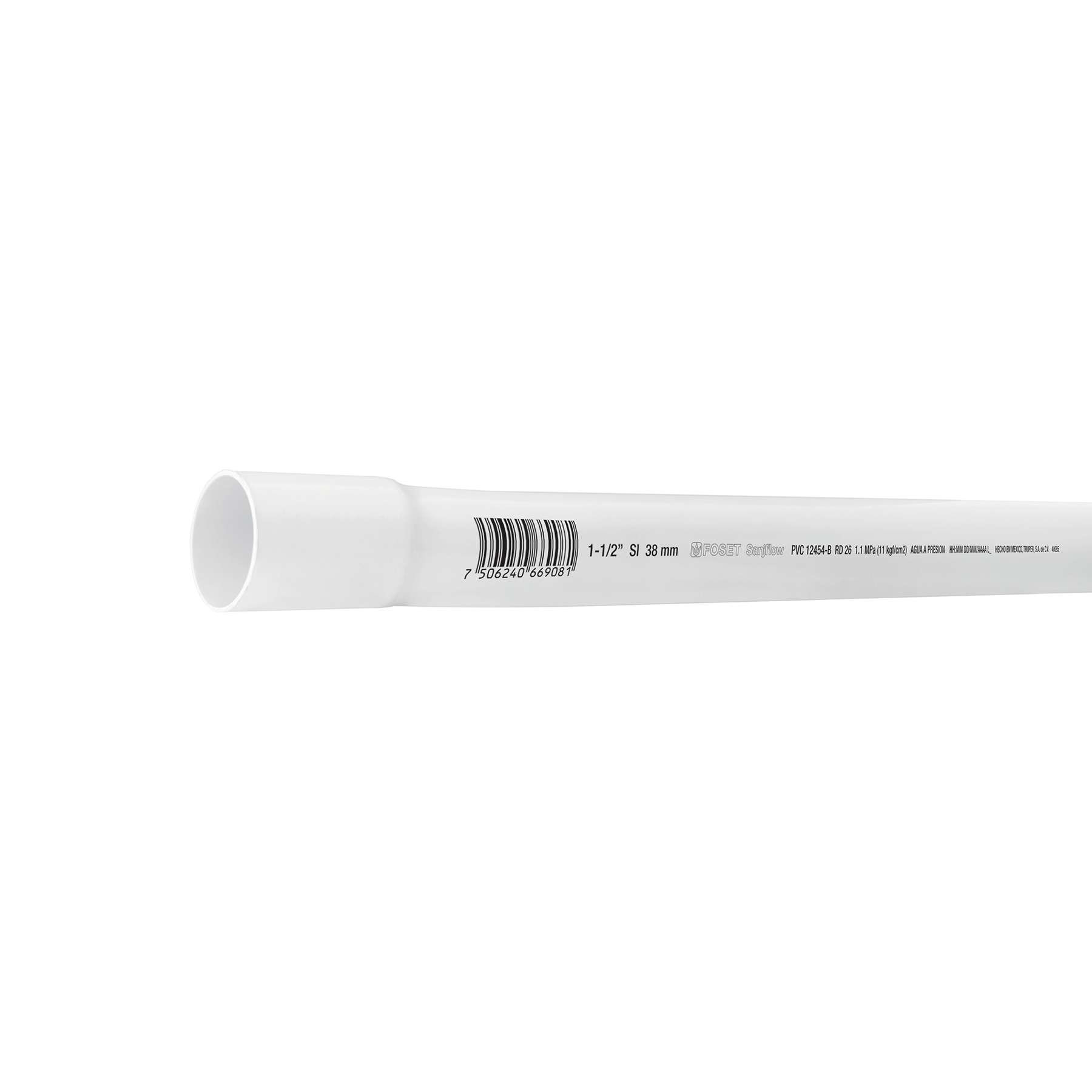 Tubo de 1-1/2' PVC hidráulico RD 26, 3m, 1.2kg, FOSET