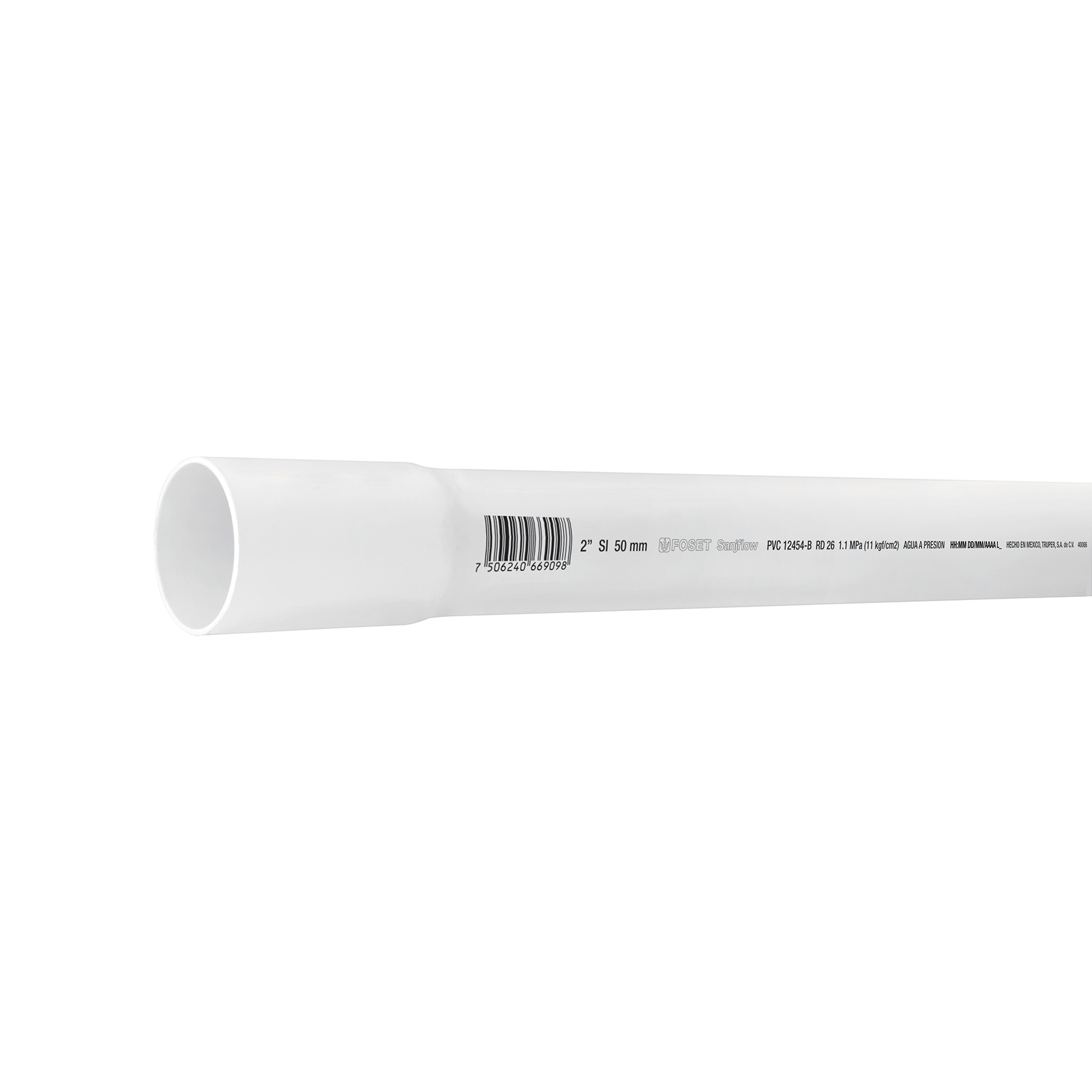 Tubo de 2' PVC hidráulico RD 26, 3m, 1.8kg, FOSET