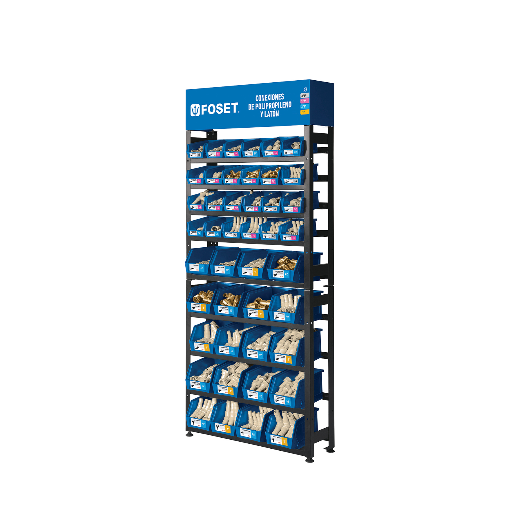 Rack con conexiones para manguera de PP, Foset