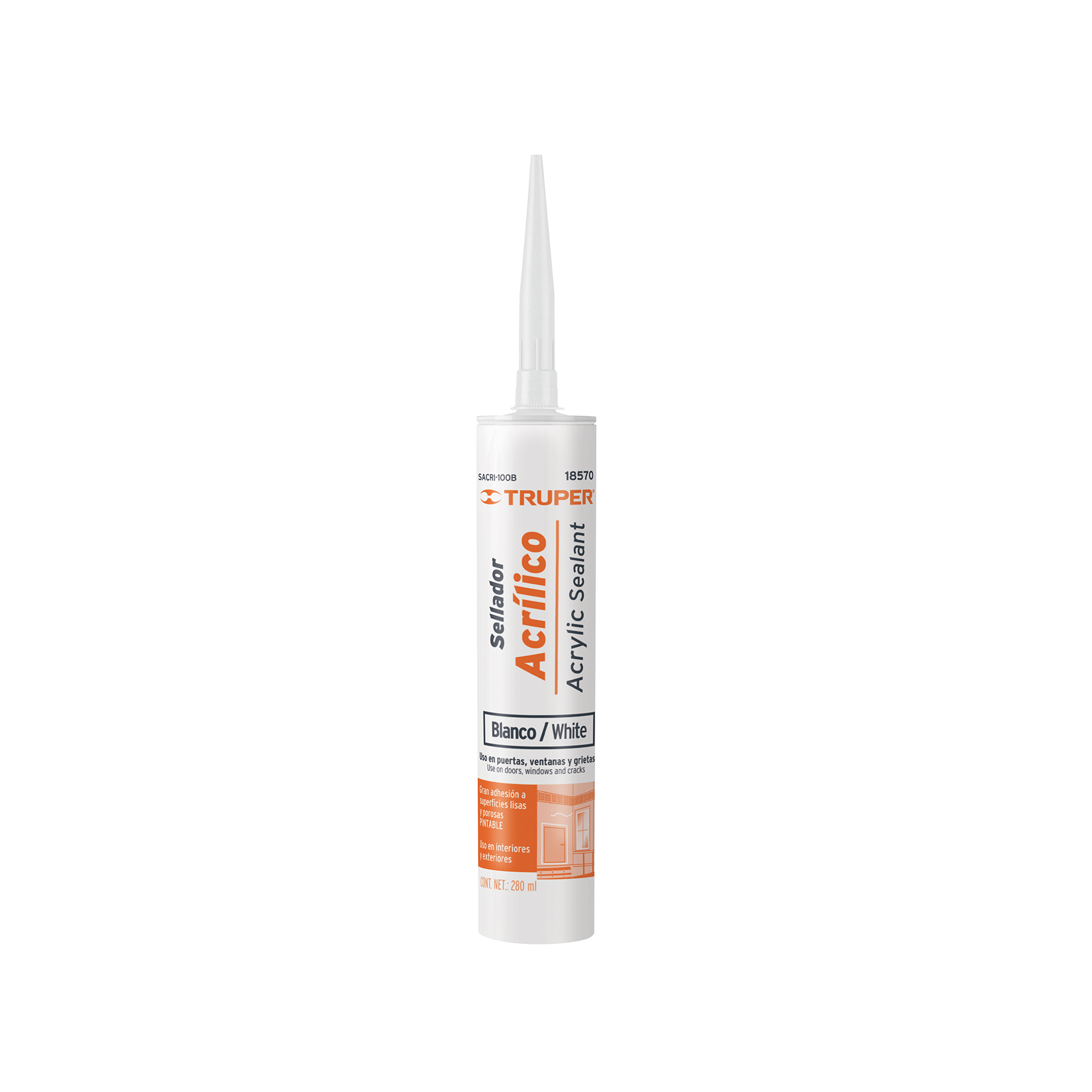 Sellador acrilico de 280 ml, blanco, Truper
