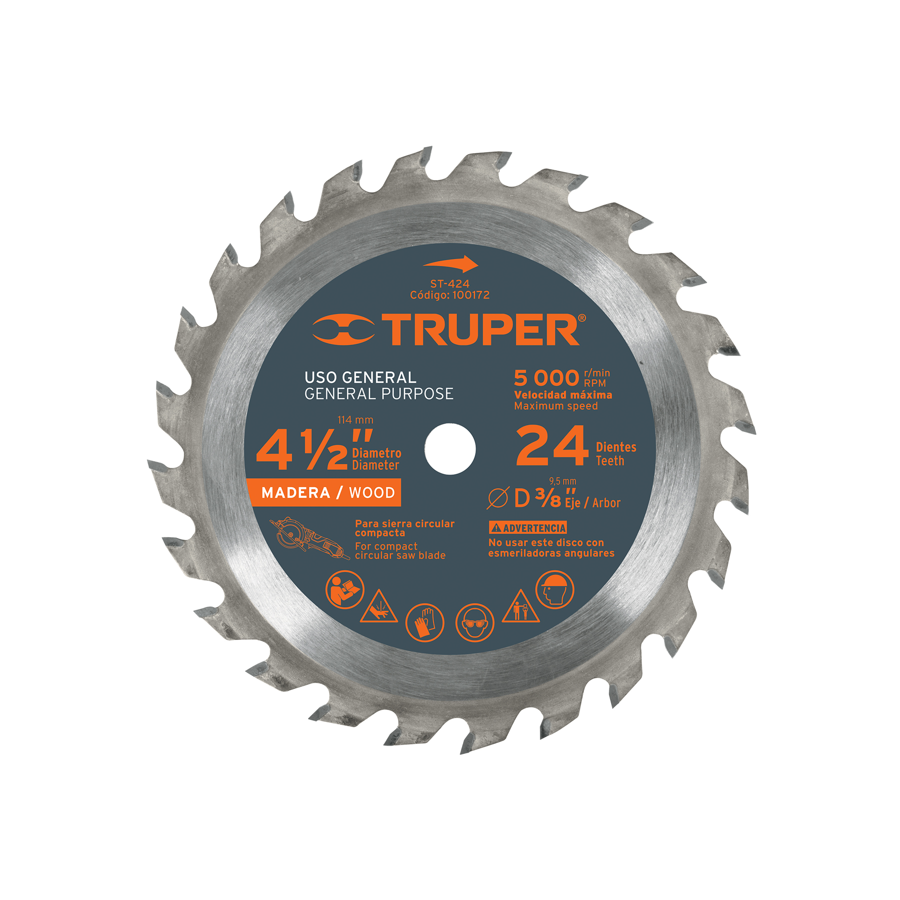 Disco sierra 4-1/2' para madera, 24 dientes centro 3/8'